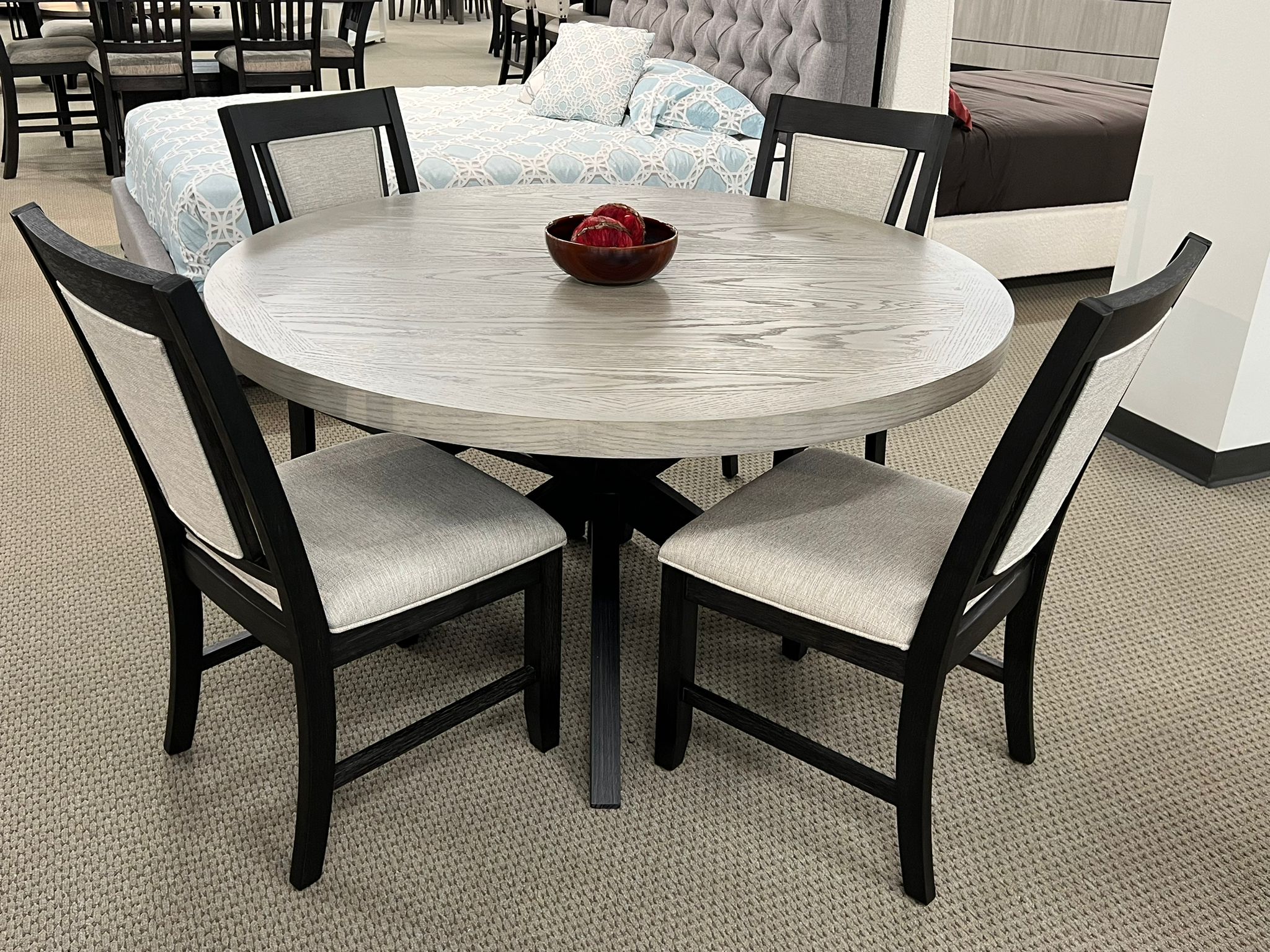 Stevens Charcoal Black/Light Gray Round Dining Set