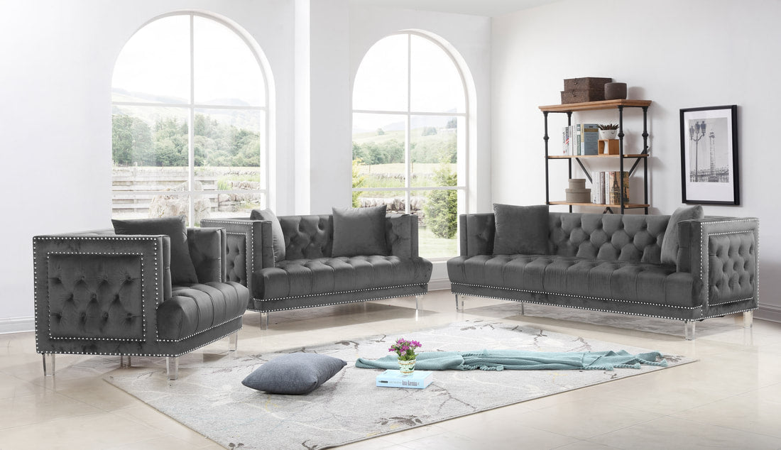 Lucas Grey Velvet Sofa & Loveseat Set