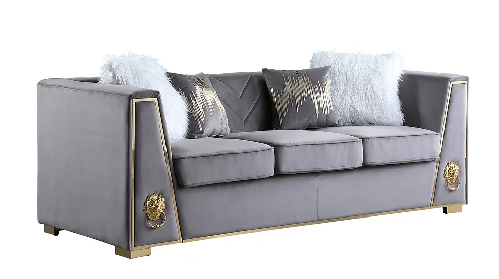 S1014 Leo Grey Velvet Sofa & Loveseat Set