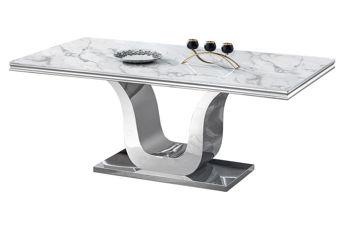 Genuine Marble Stainless Steel Dining Table + 6 Chair set
