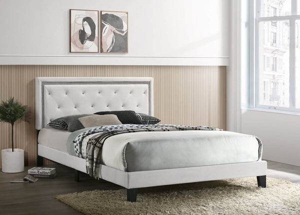 Passion White Velvet Platform King Bed