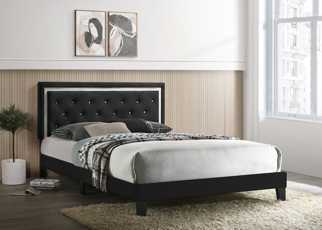 Passion Black Velvet Platform Queen Bed