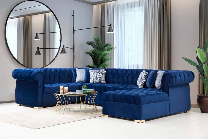 Luxen Velvet Black RAF Chaise Sectional