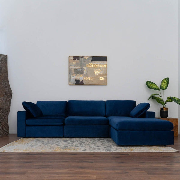 Arny Navy Velvet Large Modern Reversible Sectional