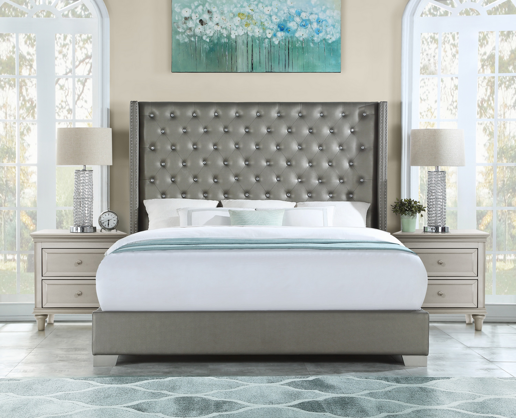 SH228 PU Grey Queen Bed